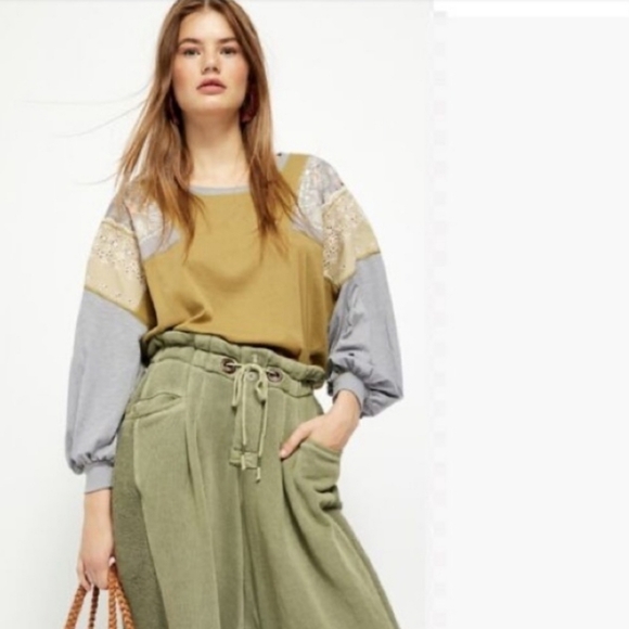 Free People Feelin It Top in Army Green Combo Size Medium - Picture 2 of 7